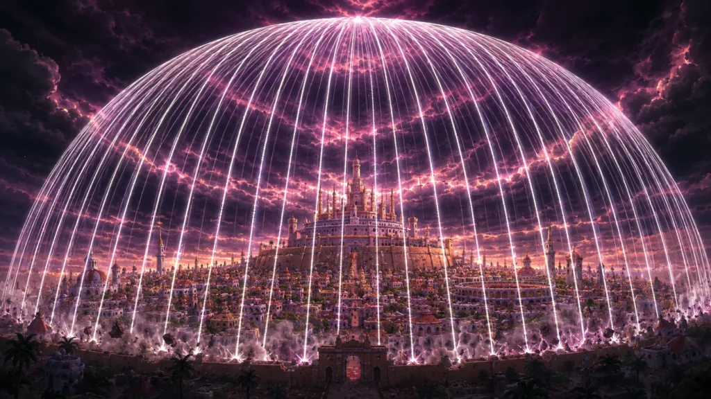 Doflamingo's terrifying Birdcage enveloping the island of Dressrosa.